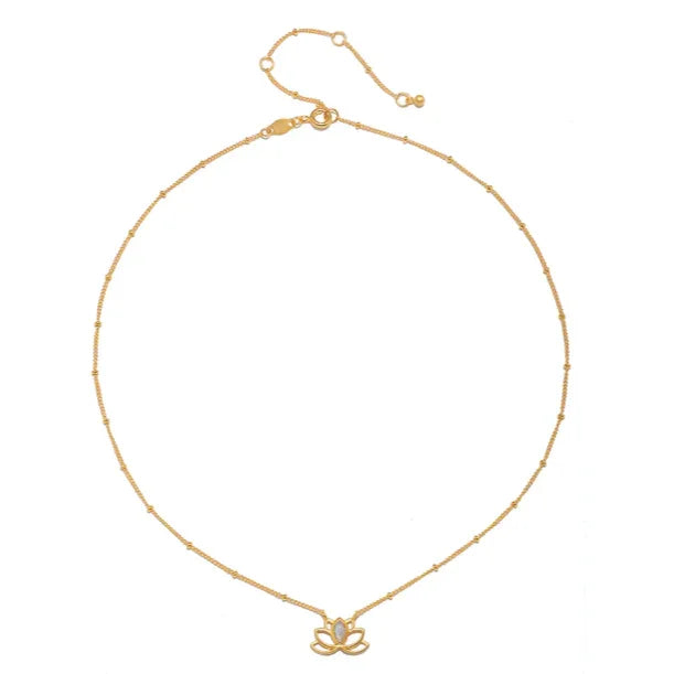 Moonstone Open Lotus Necklace 18KT Gold Plated Brass full view