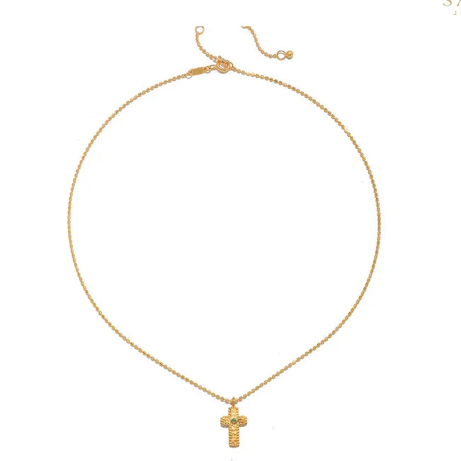 Emerald Cross Gold Pendant Necklace