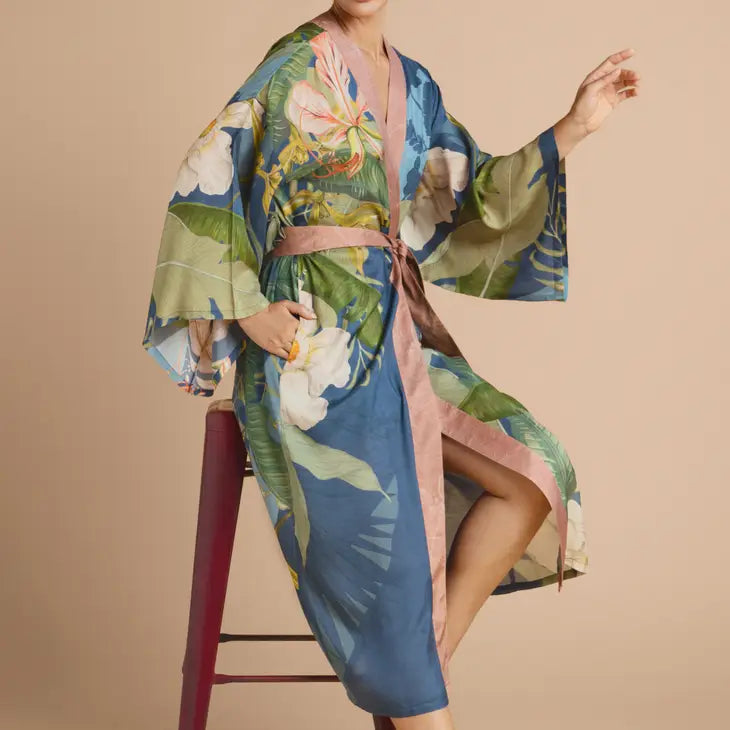 Indigo Delicate Tropics Kimono Gown