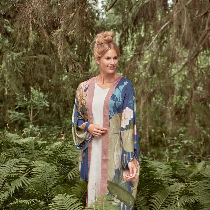 Indigo Delicate Tropics Kimono Gown