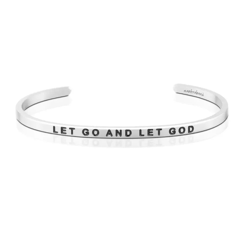 Let Go And Let God Silver Cuff Bracelet