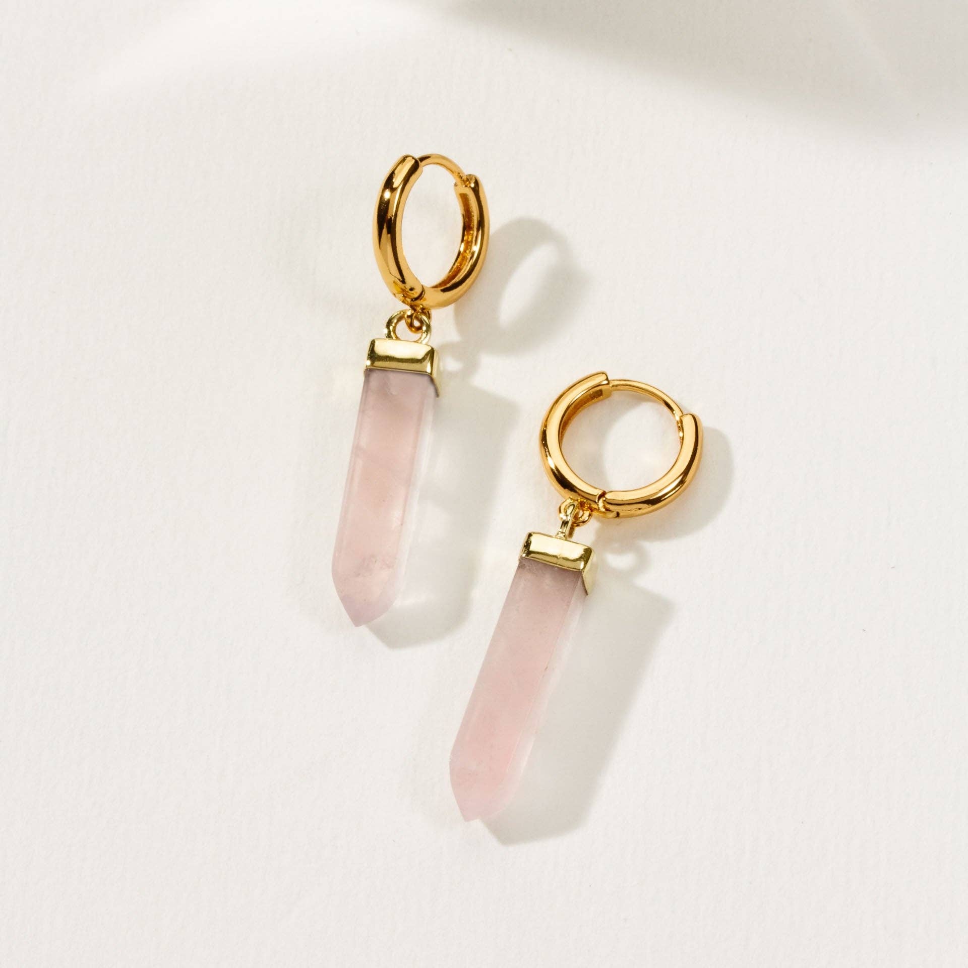 Rose Quartz Obelisk Hoop Earring