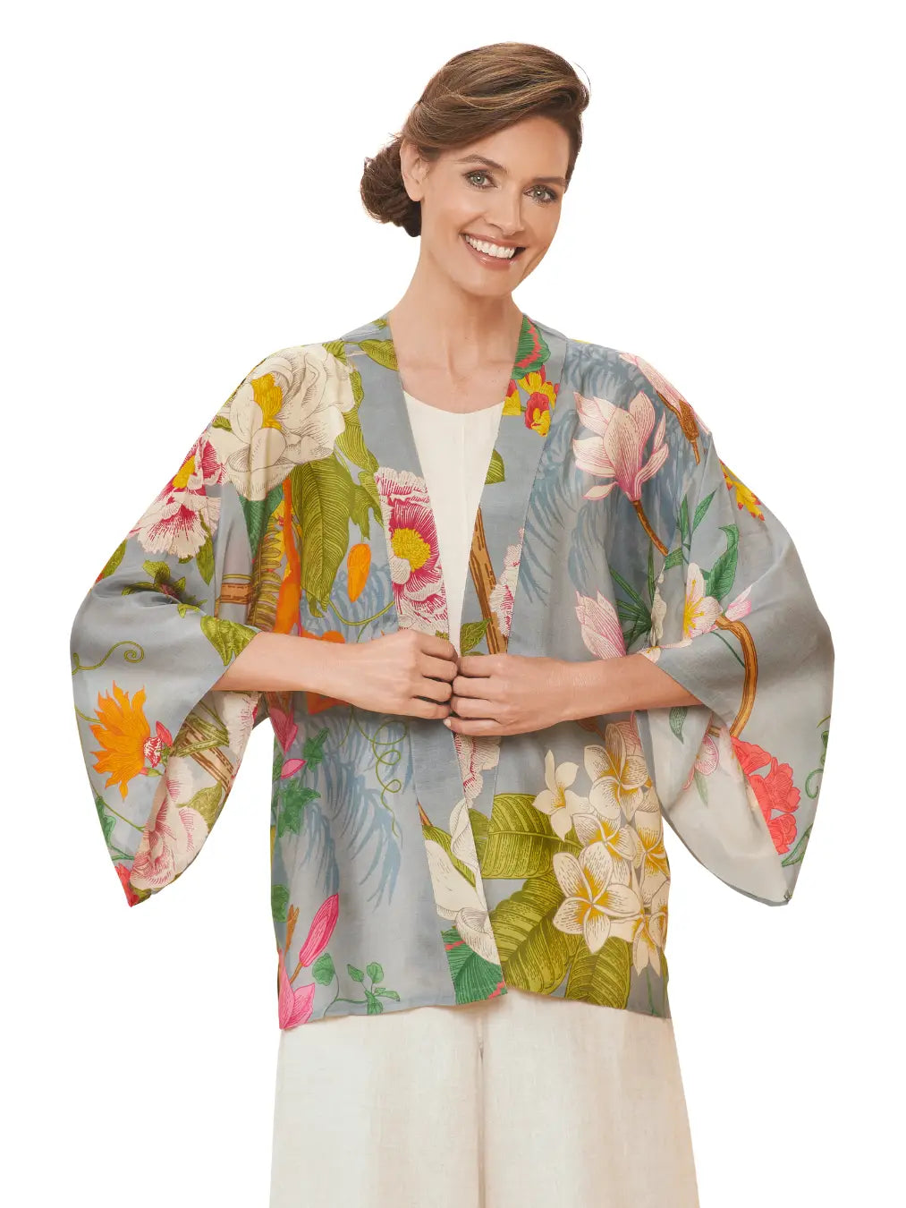 Tropical Flora & Fauna in Lavender Kimono Jacket