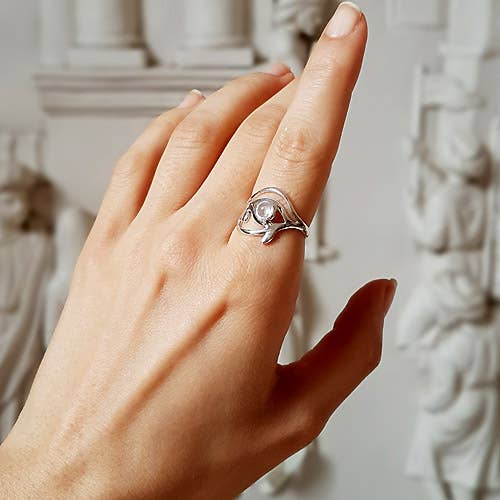 The Eye of Horus Rainbow Moonstone Ring on Hand