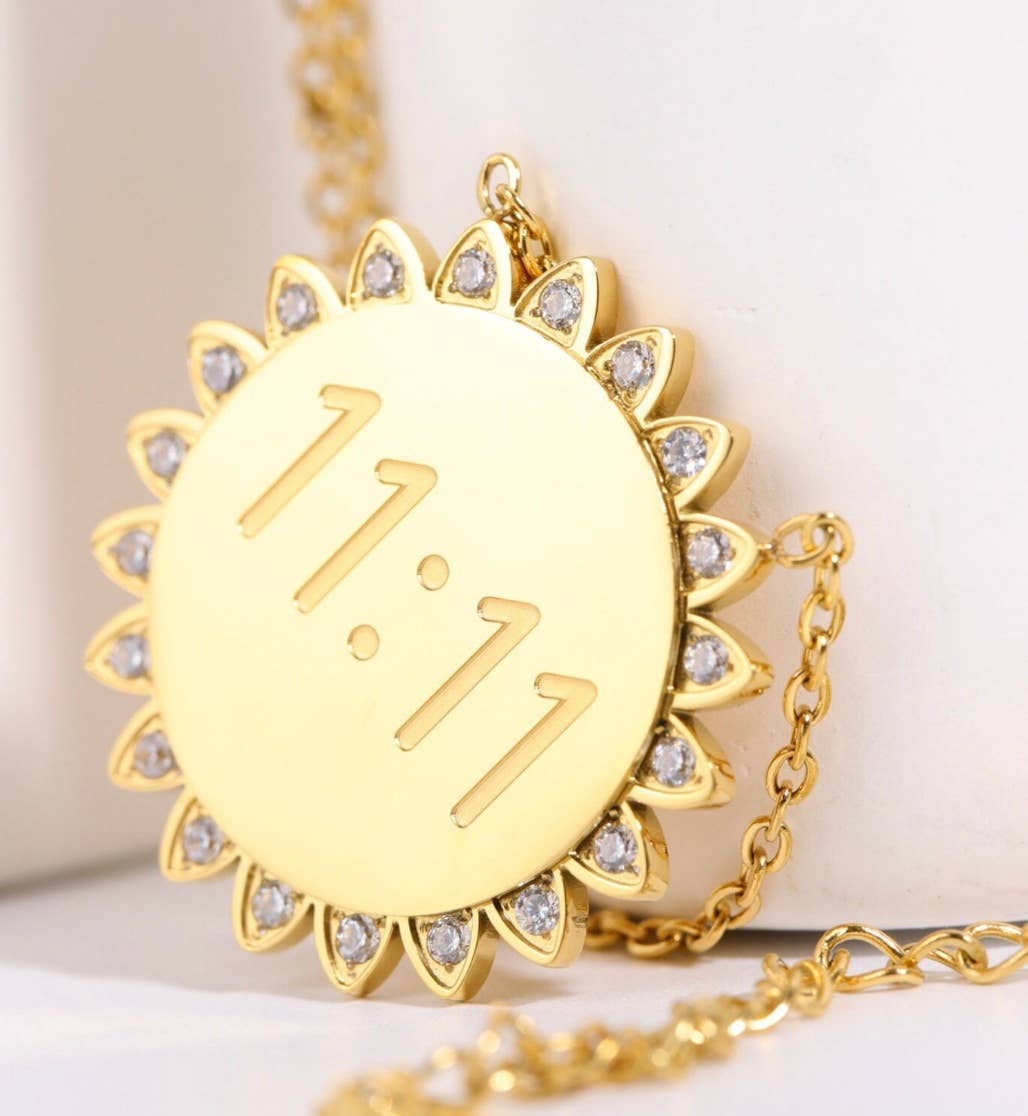 11:11 Golden Sunrise Necklace on Wall