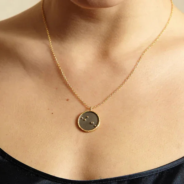 Leo Peridot Zodiac Necklace 18KT Gold Plated Brass 18" on Model