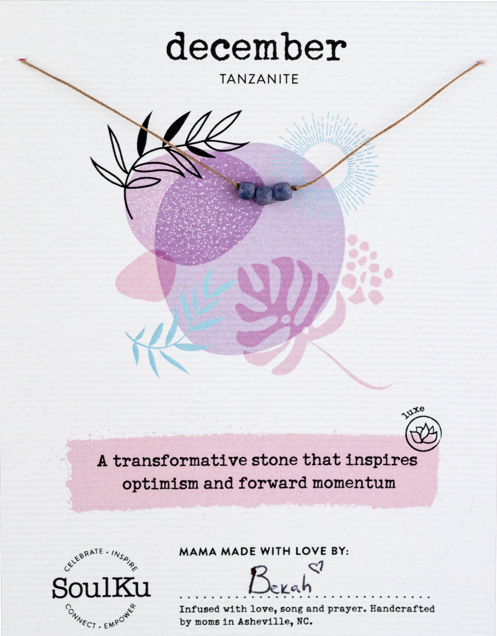 Tanzanite Birthstone Necklace for December on Card