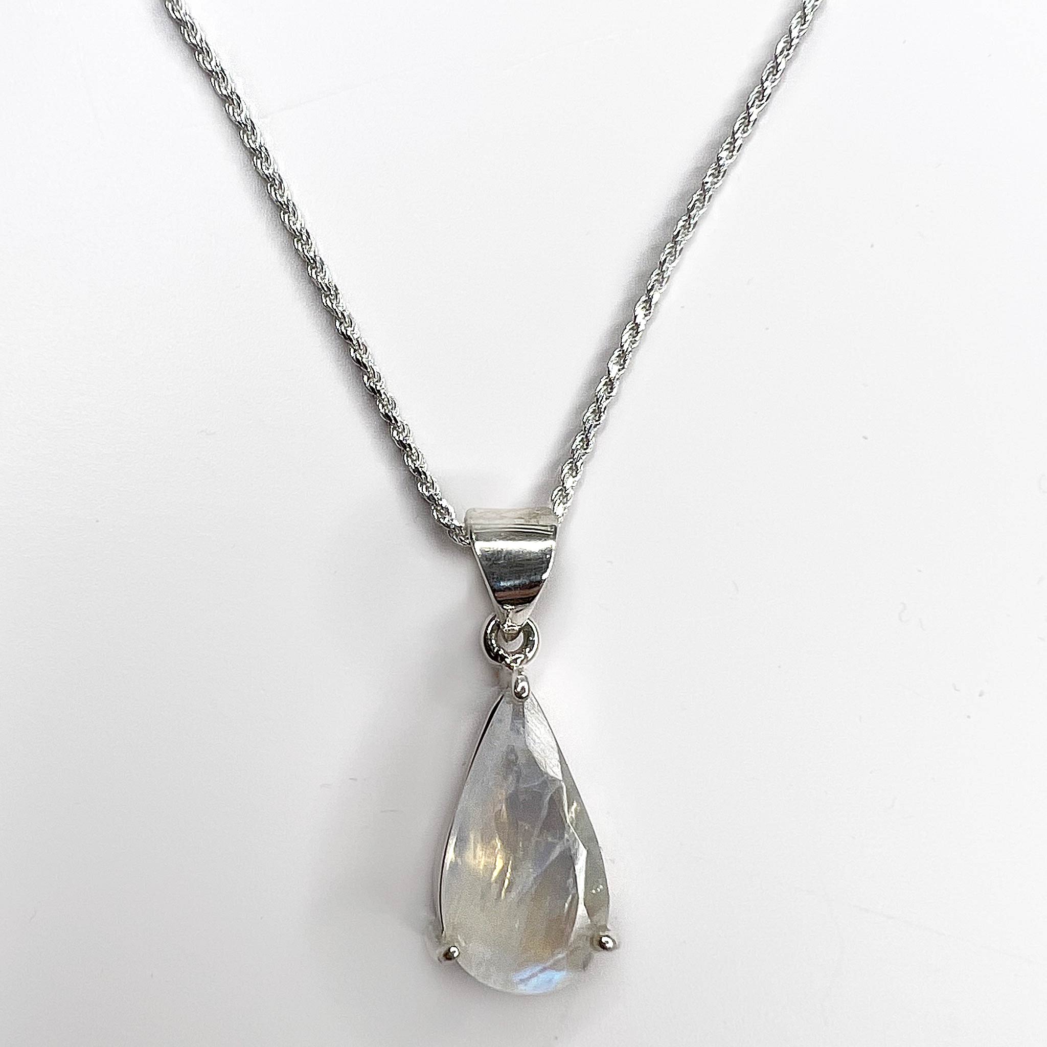 Rainbow Moonstone Faceted Pear Pendant