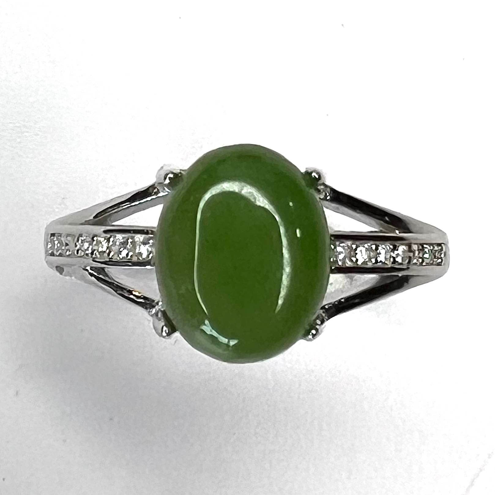 Jade Cabachon and CZ Ring Sterling Silver