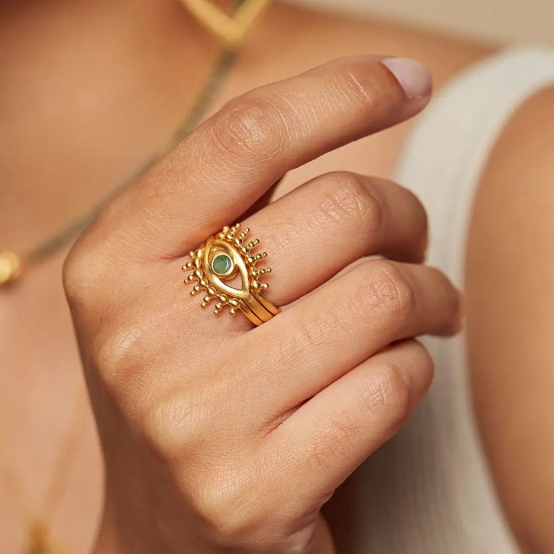 Emerald Radial Evil Eye Ring on Hand