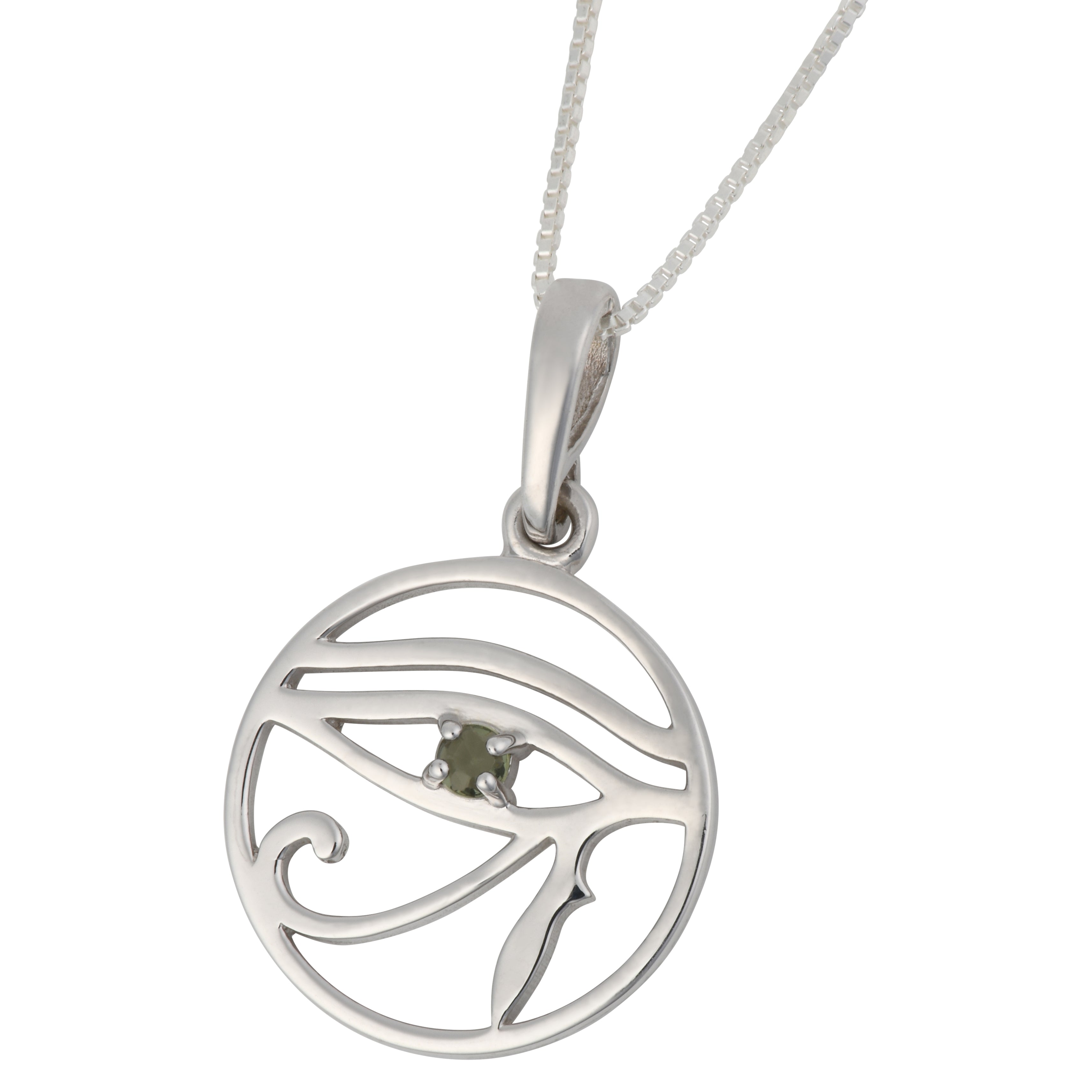 Moldavite Faceted Stone Eye Of Horus Pendant Sterling Silver