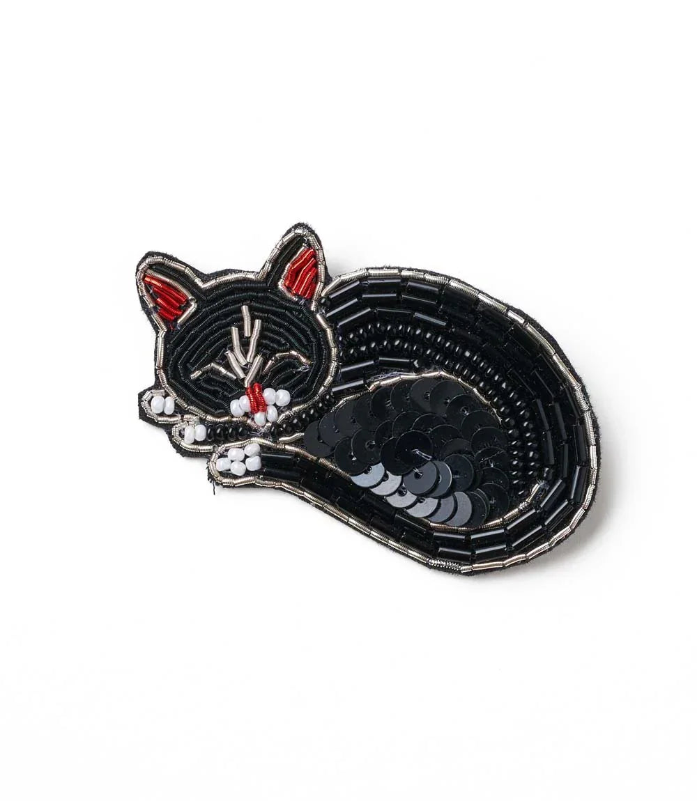 Sleeping Cat Colorful Beaded Brooch
