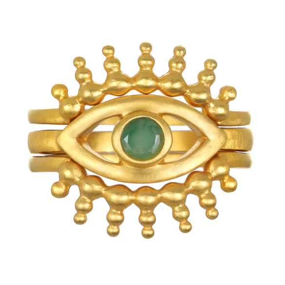Emerald Radial Evil Eye Ring front view