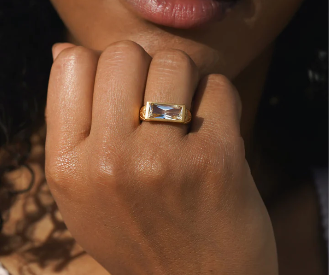 Topaz White Eternal Radiance Ring 18K Gold Plated Brass on Model