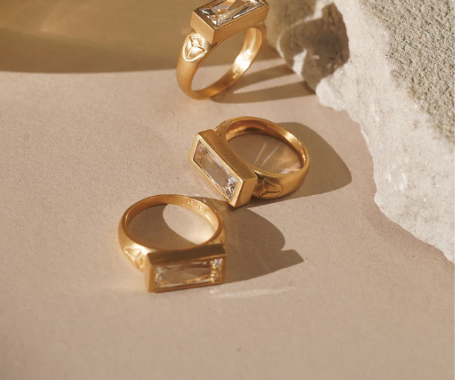 Topaz White Eternal Radiance Ring 18K Gold Plated Brass on Display