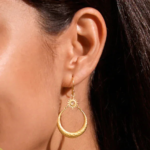 Stellar Sisterhood Moonstone Hoop Earrings on model