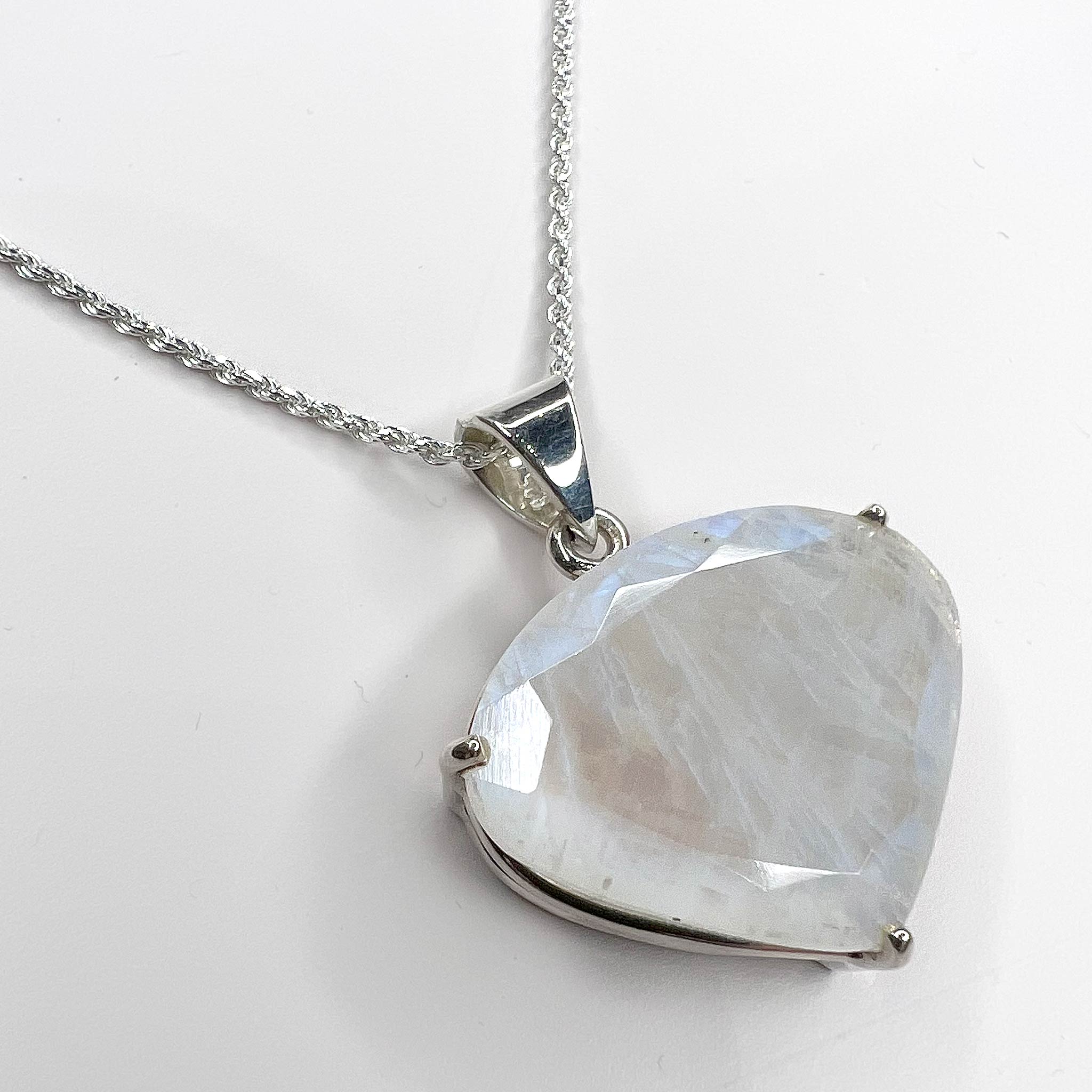 Rainbow Moonstone Faceted Pendant Sterling Silver angle