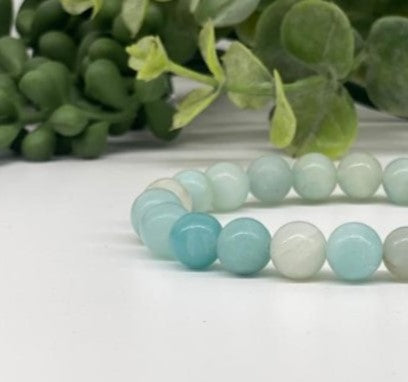 Caribbean Calcite Smooth Bead Stretch Bracelet closer view