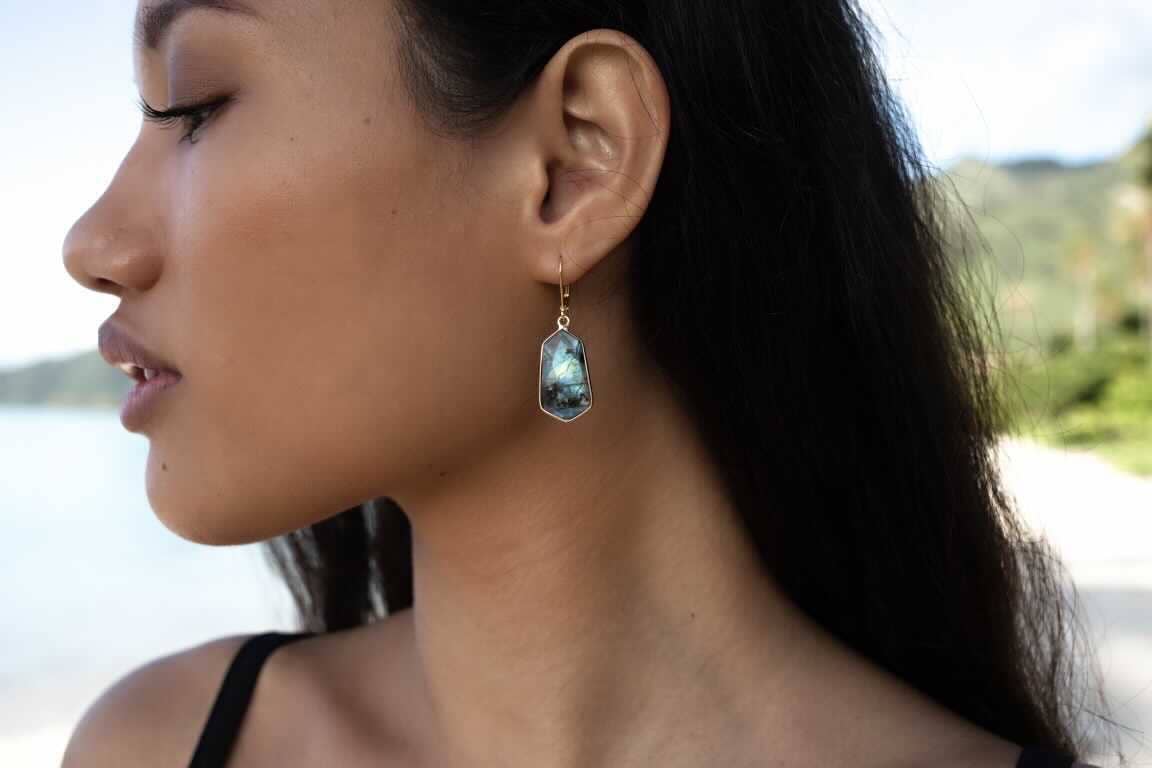 Labradorite Dea Earrings On Model