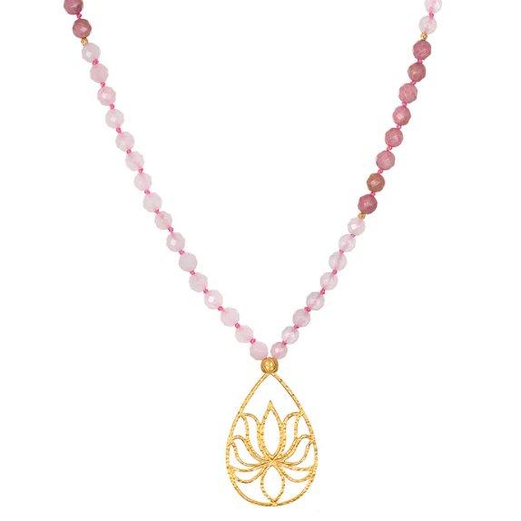 Rose Quartz Lotus Color Block Mala