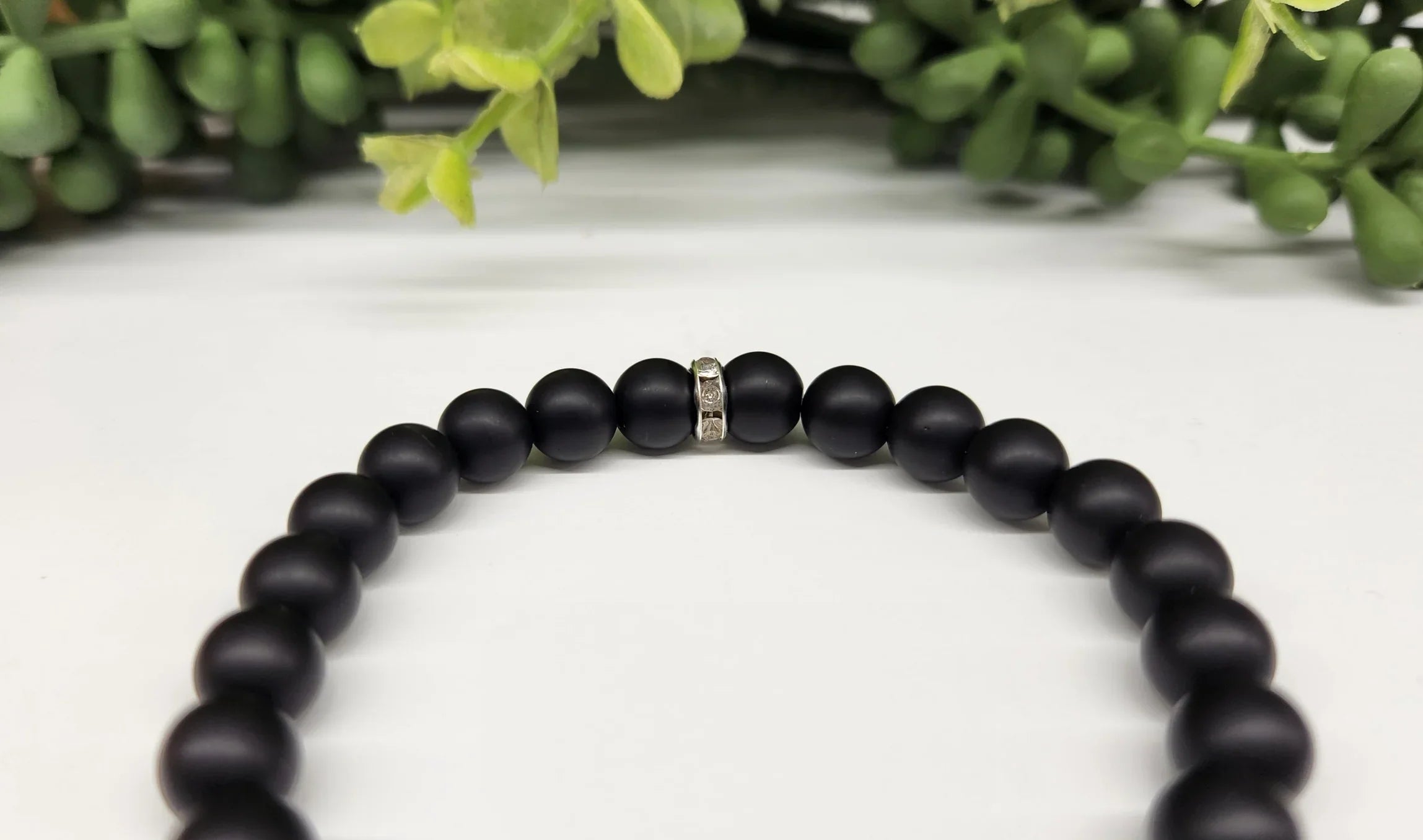 Hematite & Obsidian Matte 6mm Smooth Bead Stretch Bracelet Side View