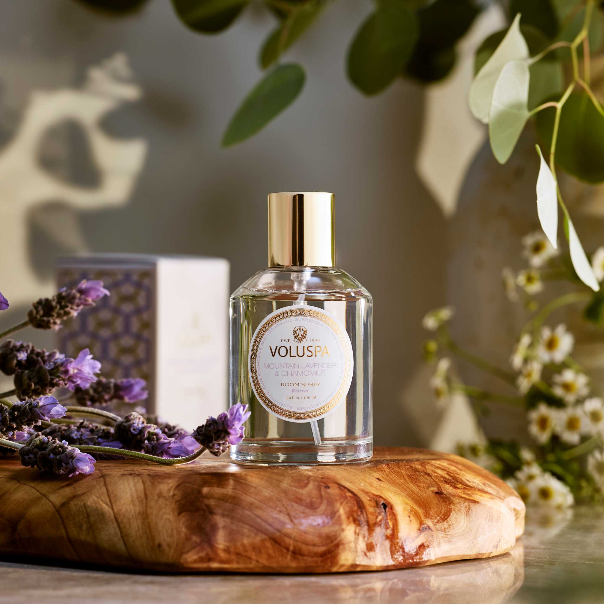 Mountain Lavender and Chamomile Room Spray with background