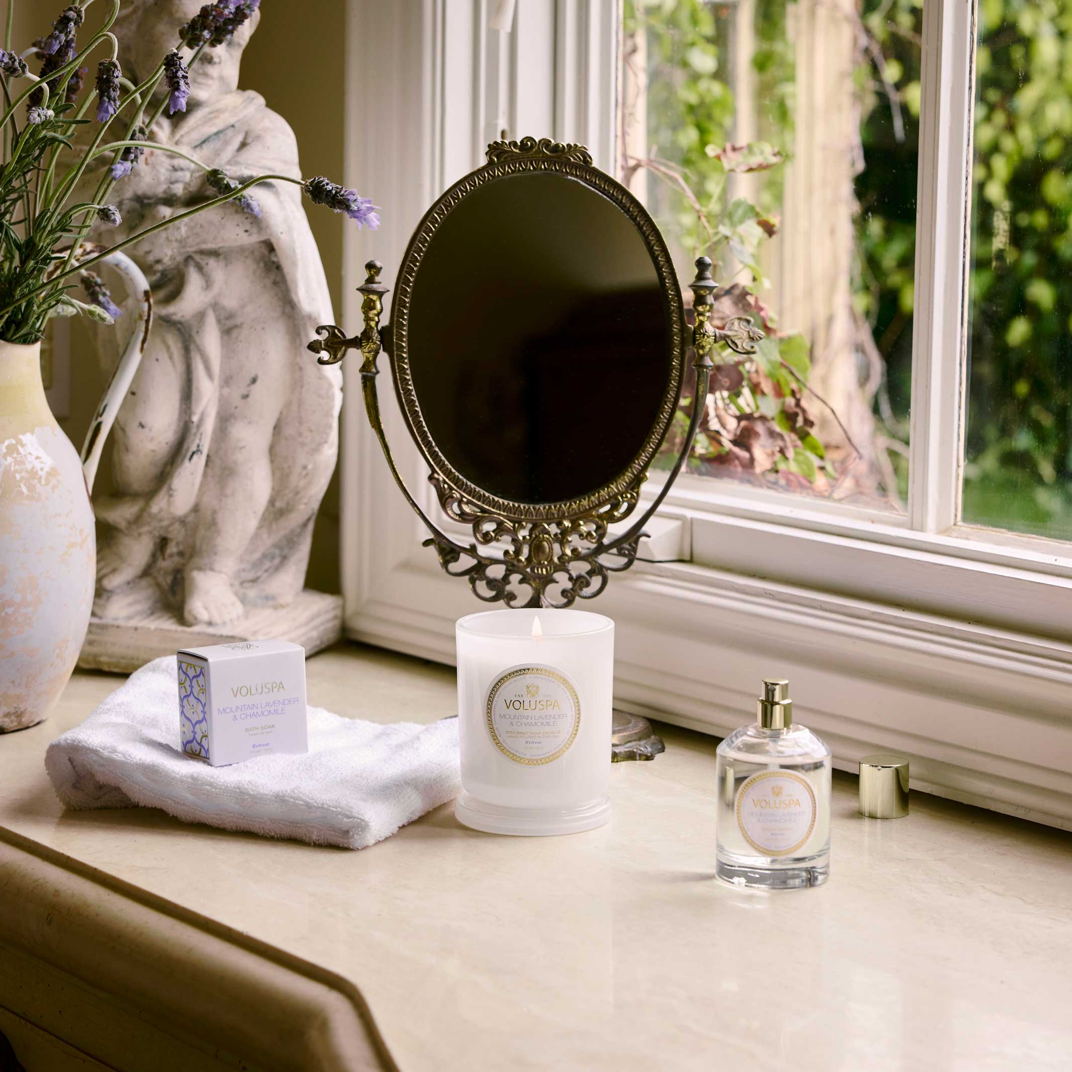 Mountain Lavender and Chamomile Room Spray on counter