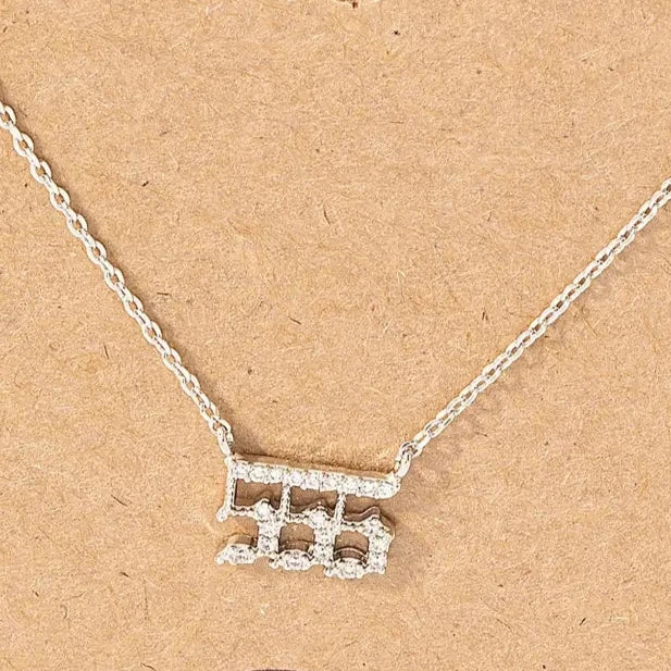 555 Intention Angel Number Necklace Silver Over Brass and CZ