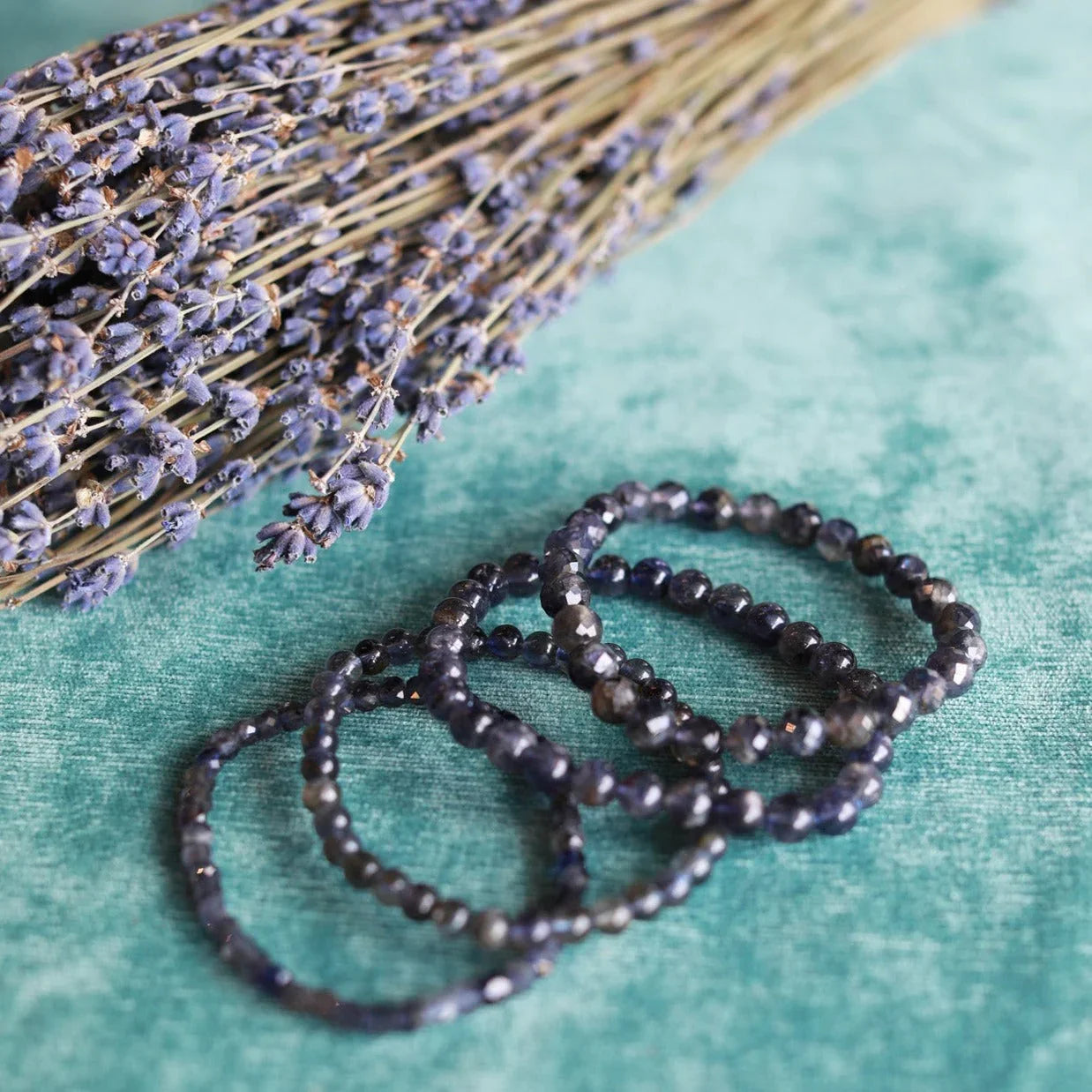 Iolite Stretch Bracelets 4mm Beads Faceted Bracelets and Smooth Bead Bracelets Stack
