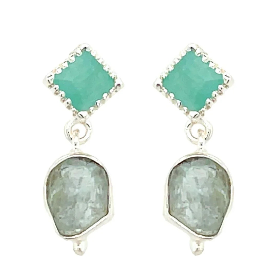 Aquamarine & Amazonite Post Earrings in Sterling Silver