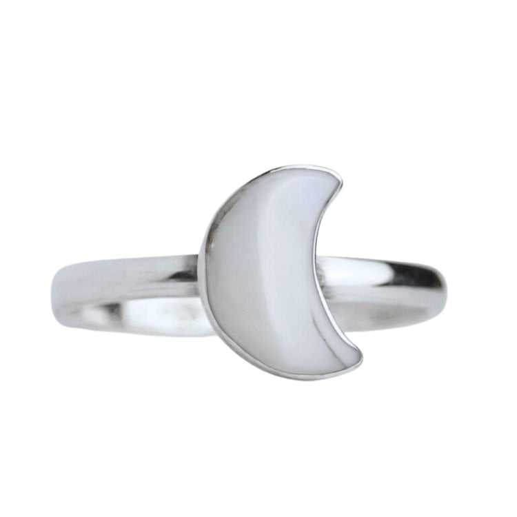 Mother Of Pearl Lunar Crescent Moon Ring Sterling Silver