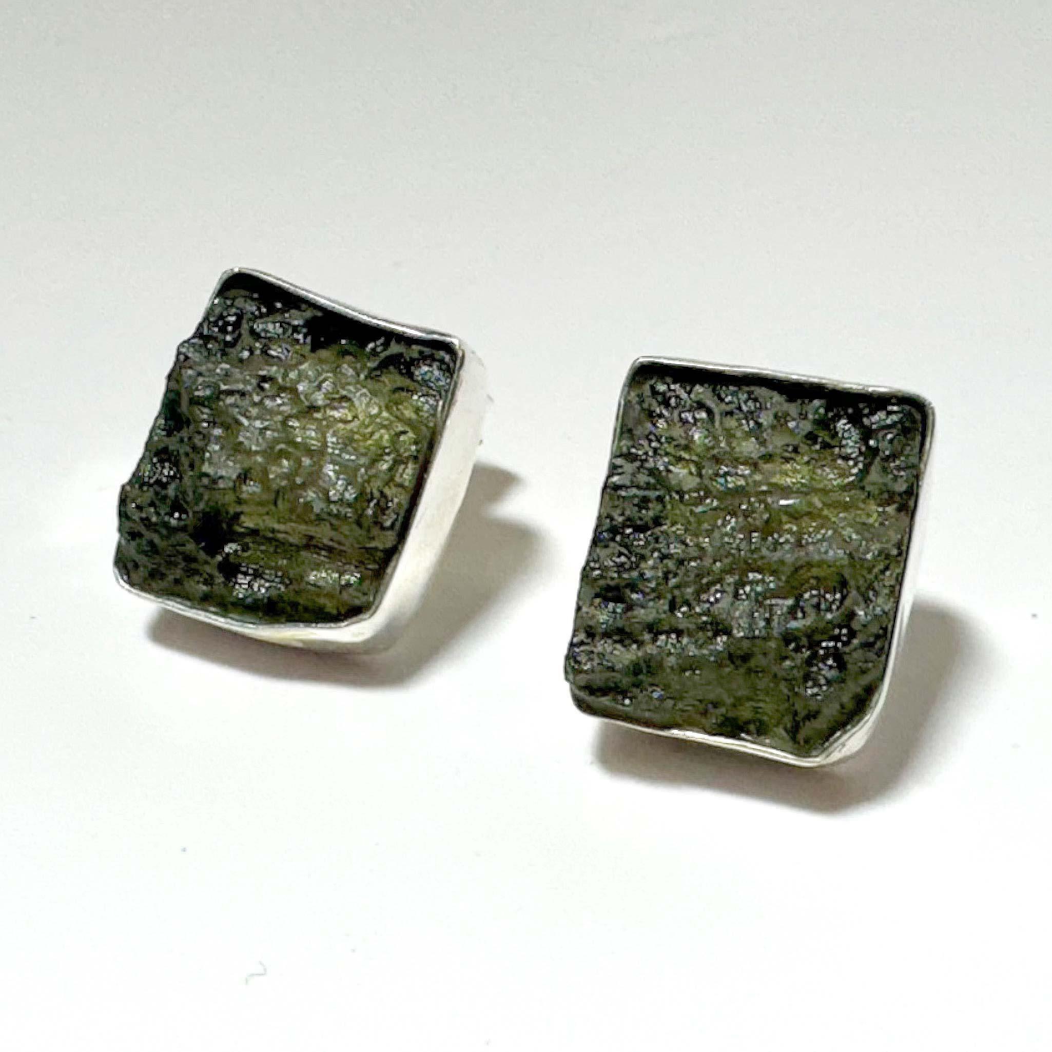 Moldavite Post Square Earrings 2