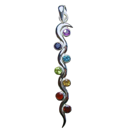 Chakra Faceted Gemstone Kundaline Snake Pendant in Sterling Silver