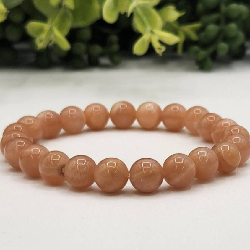 Peach Moonstone Gemstone Stretch Bracelet
