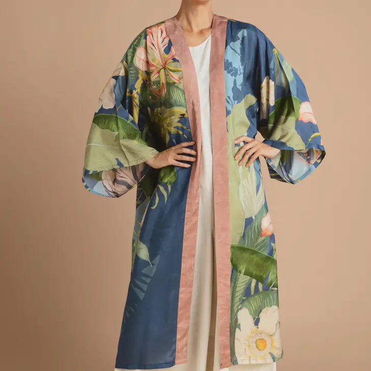 Indigo Delicate Tropics Kimono Gown
