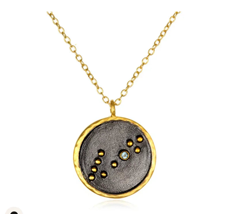 Pisces Aquamarine Zodiac Necklace Front