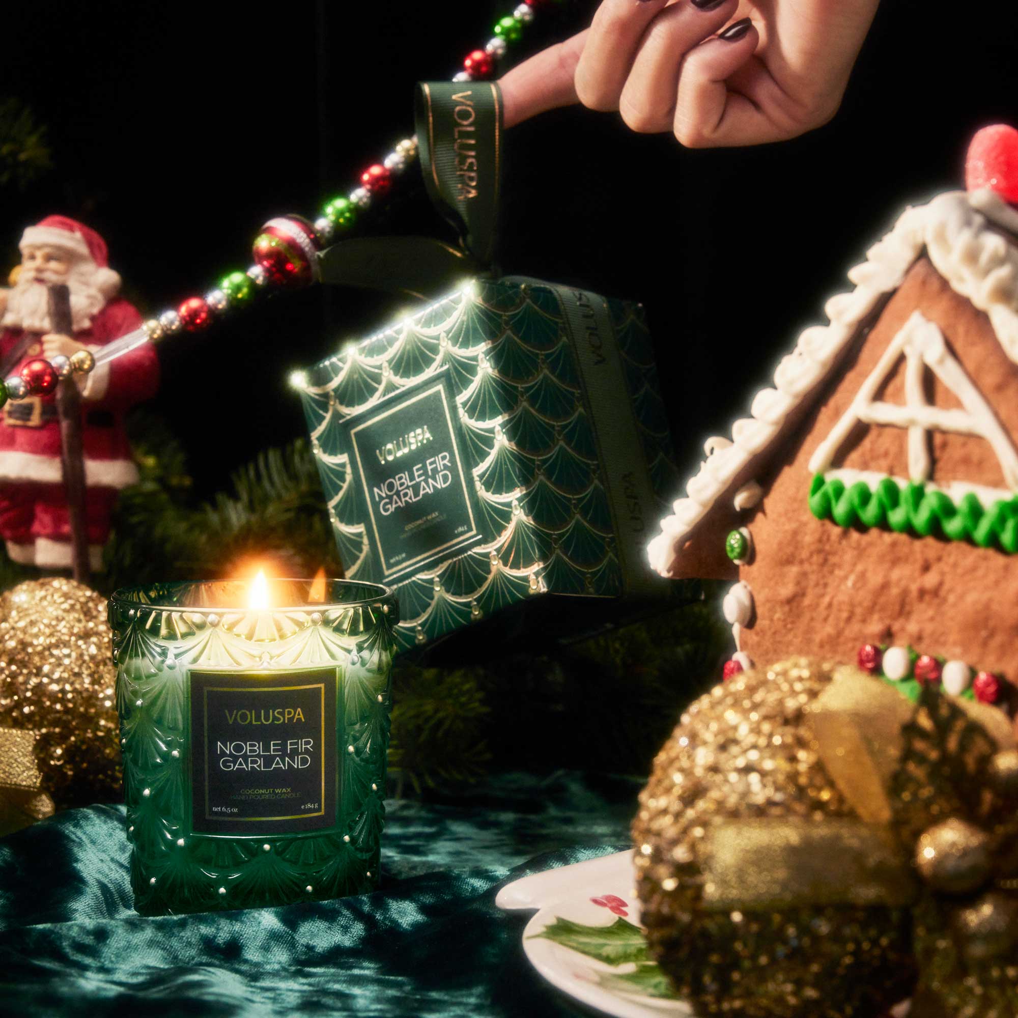 Noble Fir Garland Classic Glass Candle