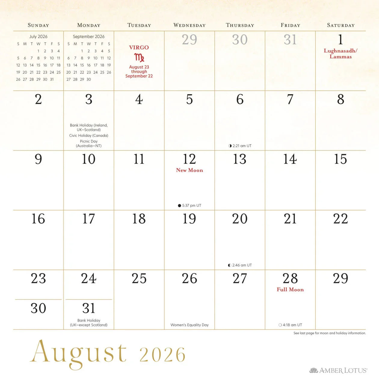 Year of the Witch 2026 Wall Calendar August