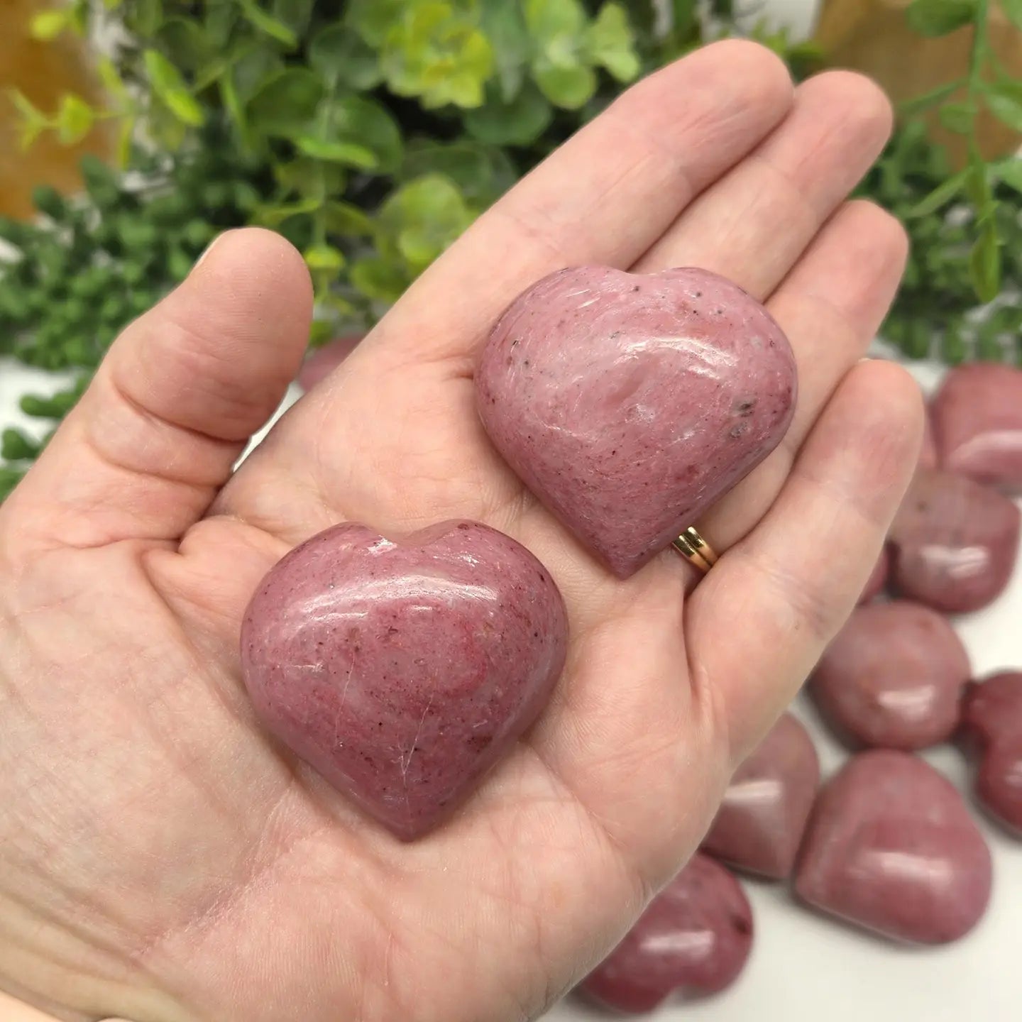 Pink Opal Hearts  on Hand