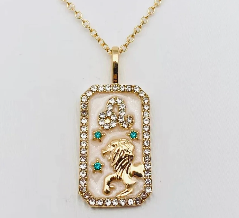 Leo Astrological Zodiac Tarot  Card Necklace Upclose
