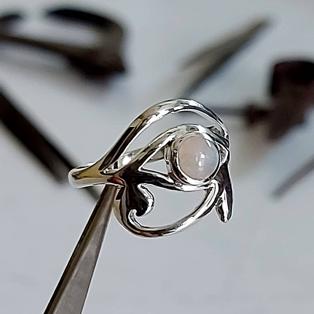 The Eye of Horus Rainbow Moonstone Ring Up Close