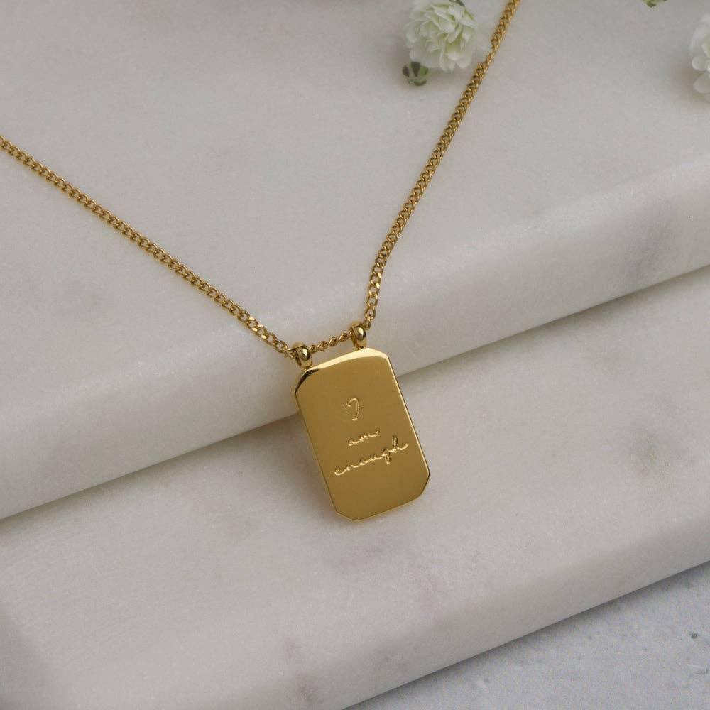 I Am Enough Gold Medallion Necklace Up Close