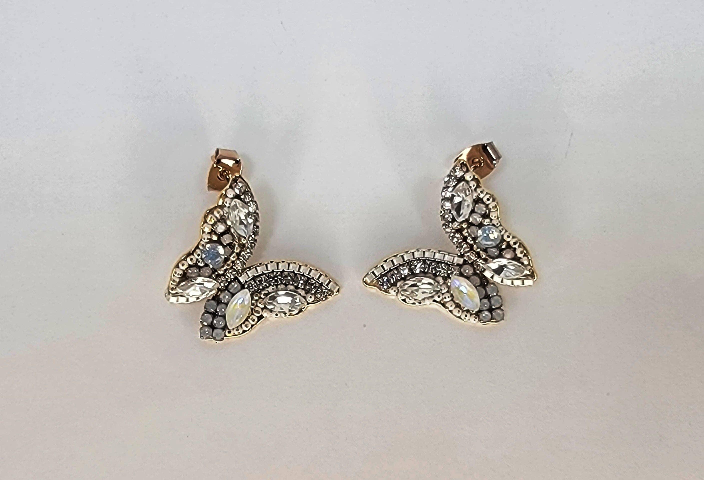 Butterfly CZ Crystal Earrings Silver