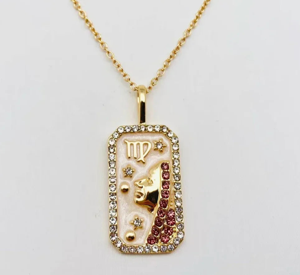 Virgo Astrological Sun Sign Medallion Necklace Close Up