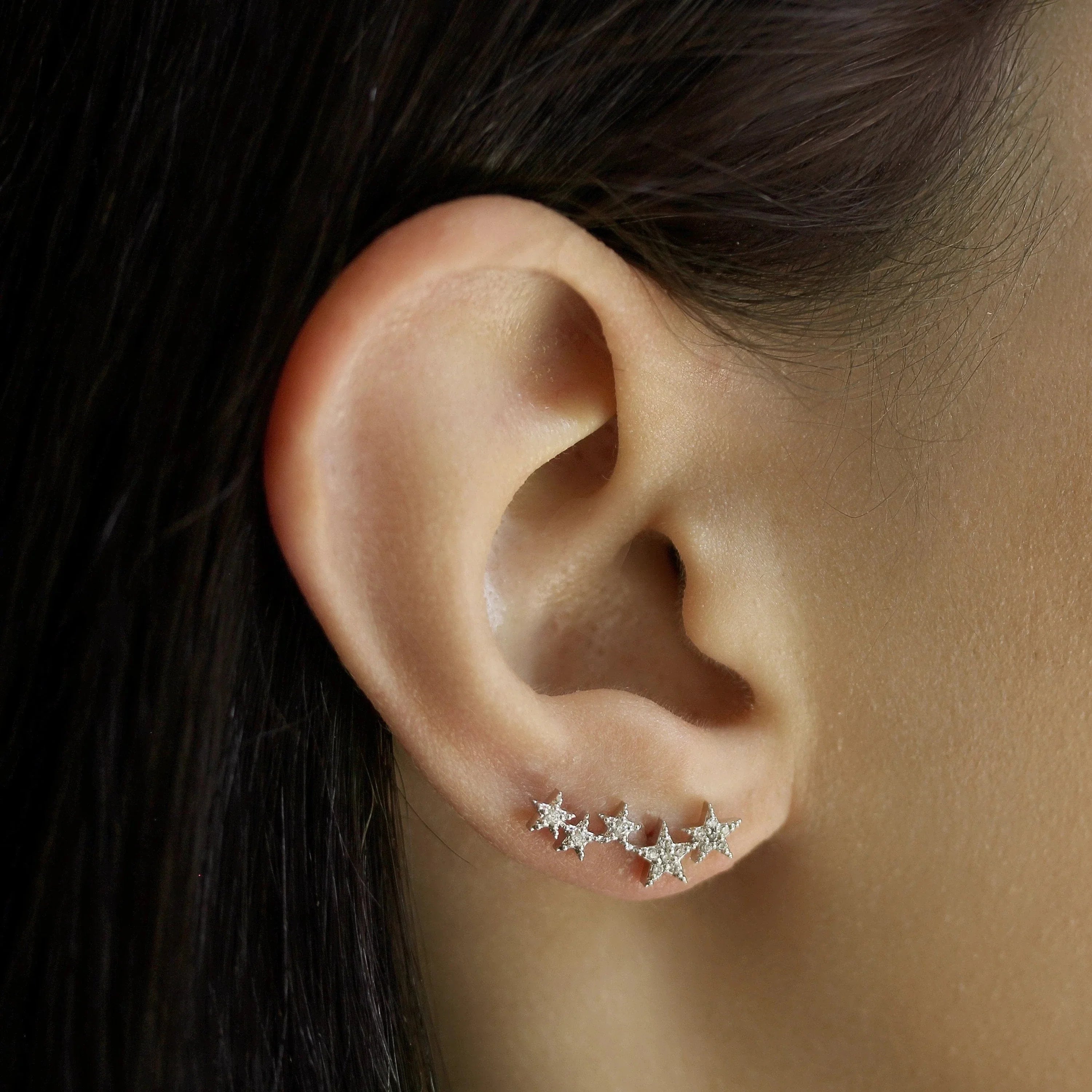 Silver 5 Star CZ Stud Earrings When Worn