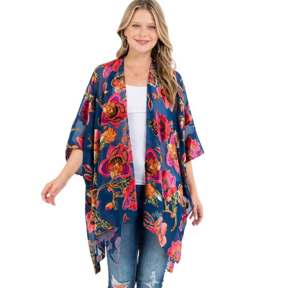 Vintgae Floral Burnout Velve Kimono