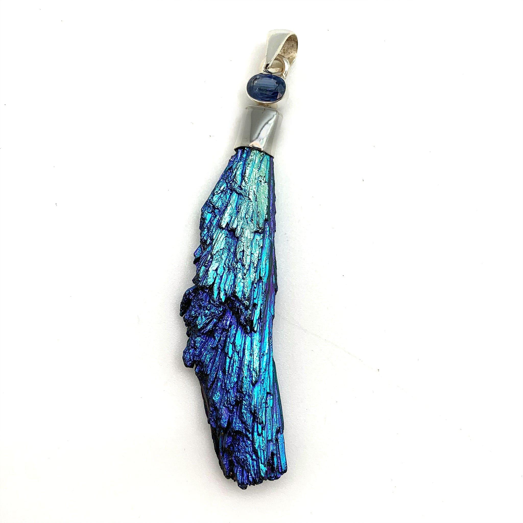 Kyanite Raw Titanium Aura Sterling Silver Pendant