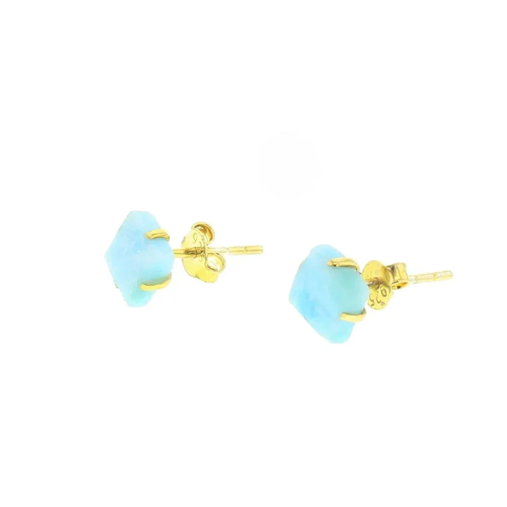 Larimar Gold Mineral Earrings