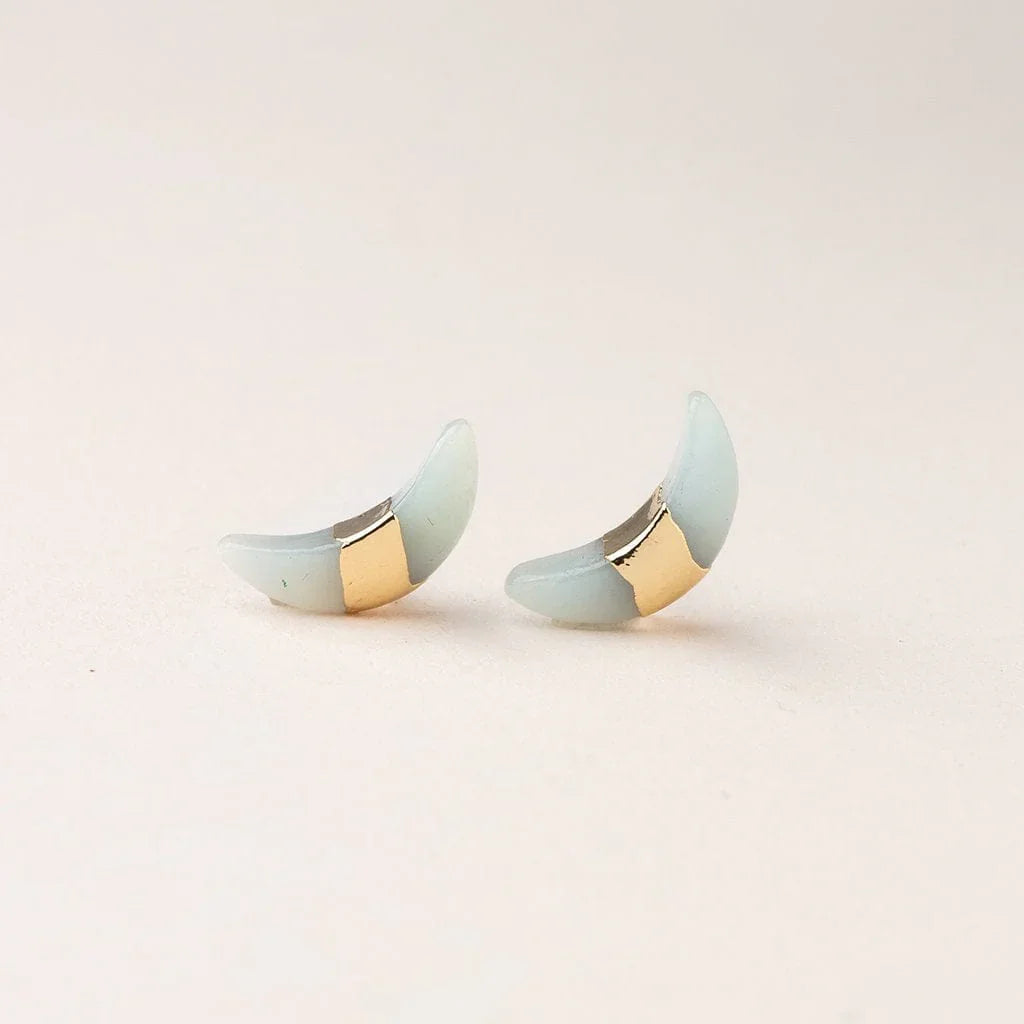 Amazonite Gold Crescent Moon Earrings