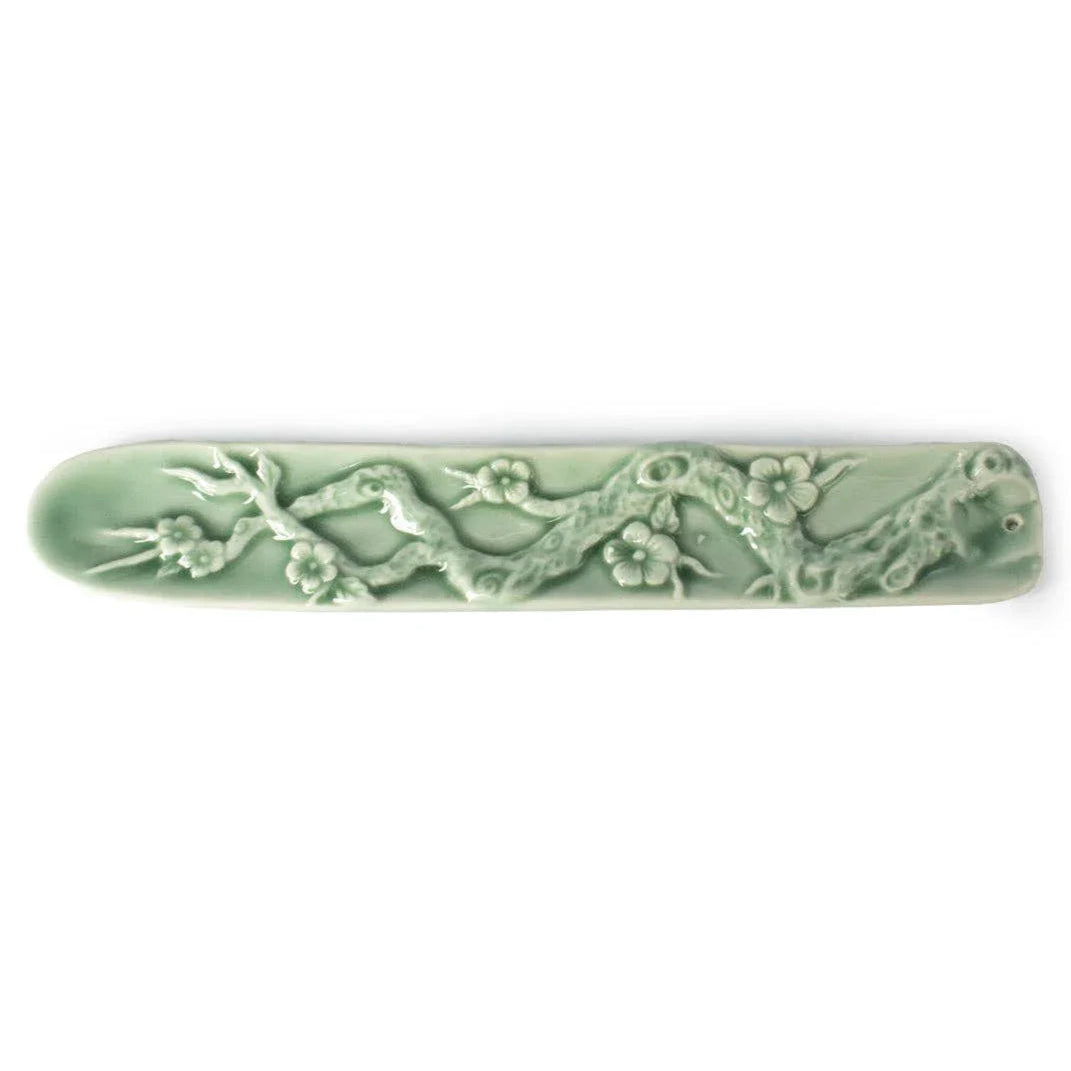Celadon Green Cherry Blossom Ceramic Incense Stick Holder